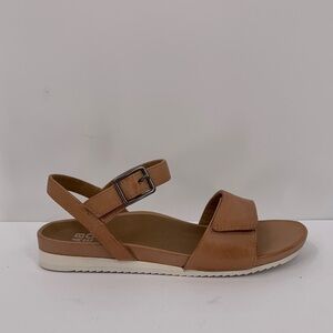 ABEO Britta comfort sandal shoe tan leather brown wedge back strap 8 NARROW